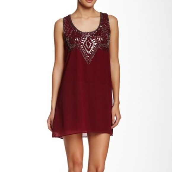 Angie Burgundy Beaded Sheath Dress M - Picture 1 of 6
